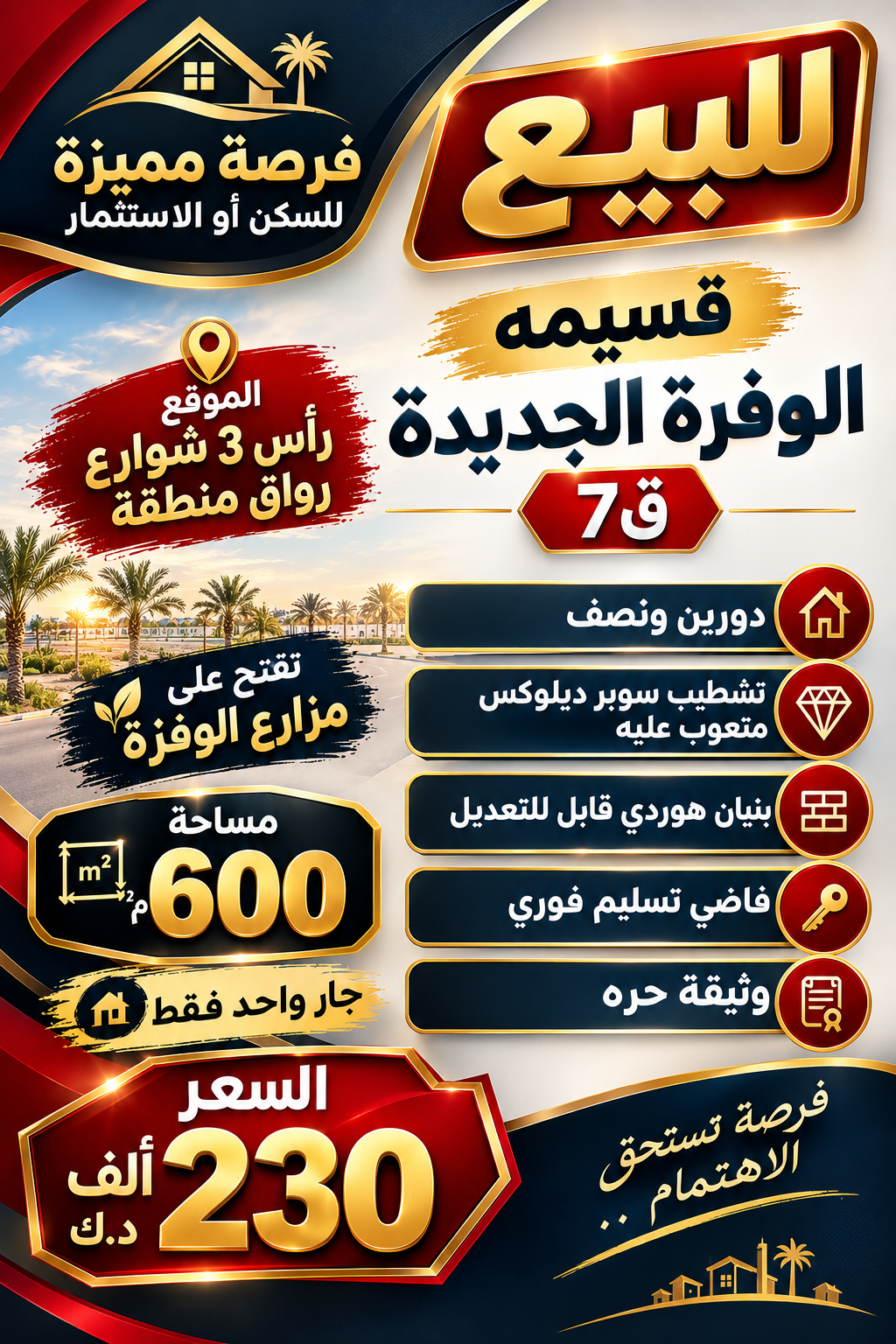 للبيع قسيمة في الوفرة الجديدة ق7 2