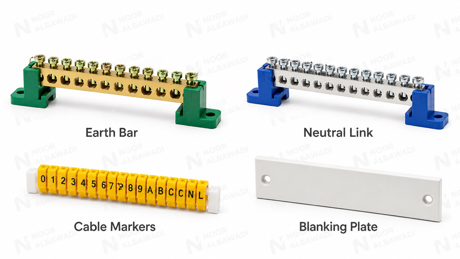 Earth Bar, Neutral Link, Cable Marker & Blanking Plate