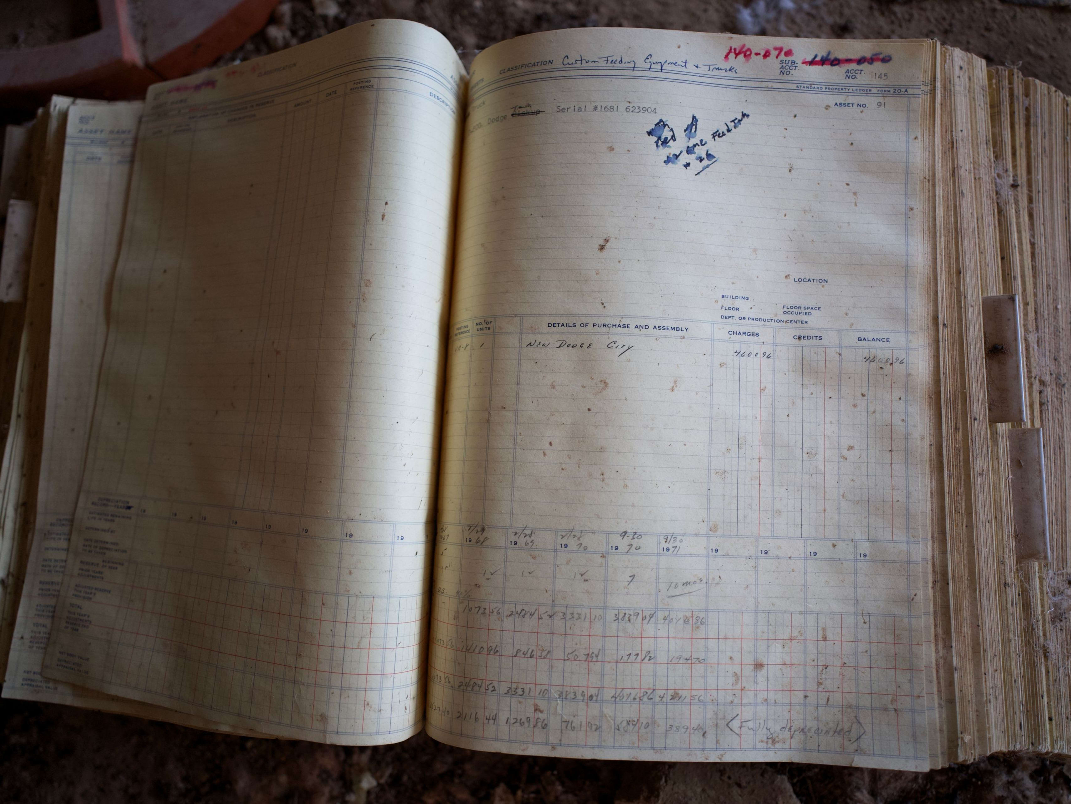 An open handwritten ledger recording entries by hand