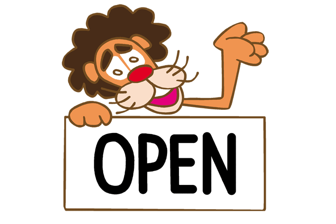 OPENをもったライオン