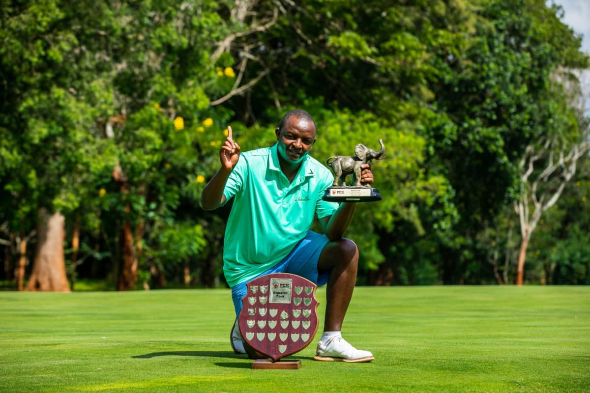 Samuel Njoroge, with the trophy after clinching the 2nd leg of the PGK Equator Tour at Thika Sports Club lead with an impressive -10 finish to emerge victorious and claim the title in style.