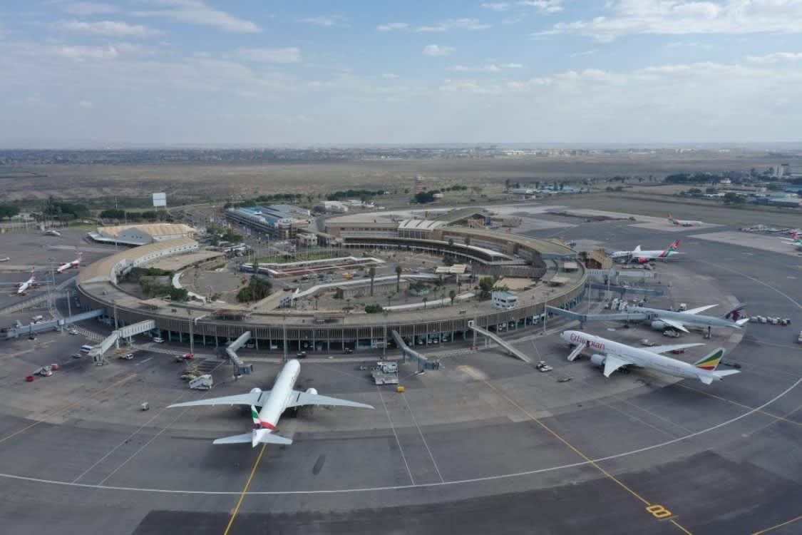 An aerial photo of aircraft at Jomo Kenyatta International Airport (JKIA) in Nairobi. /PEOPLE DAILY