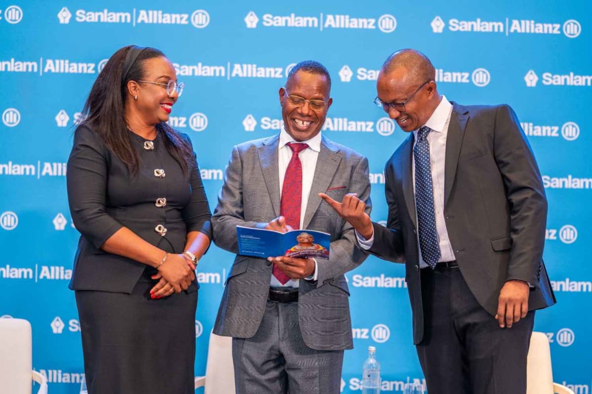 From left: Jacqueline Karasha - Chief Executive Officer, Sanlam Allianz Life Insurance Kenya, Dr. Nyamemba Patrick Tumbo - Group Chief Executive Officer (GCEO), SanlamAllianz Holdings Kenya PLC, George Kuria - Chief Executive Officer, Sanlam Allianz General Insurance Kenya. /PHOTO