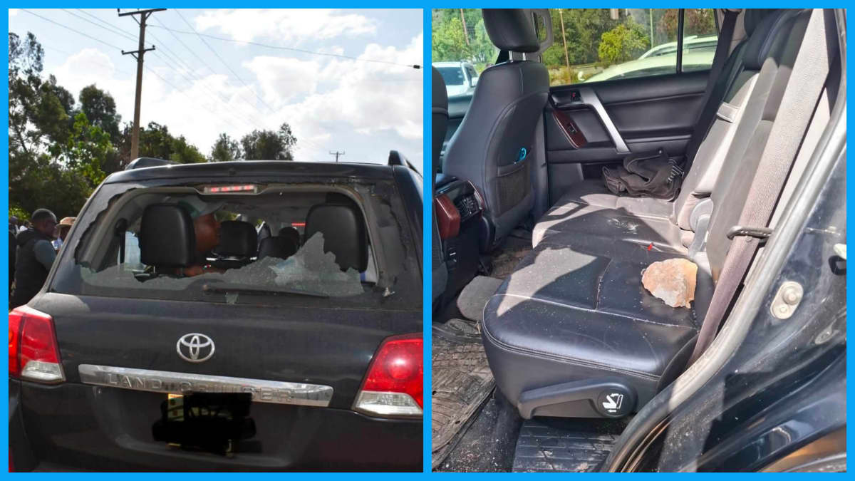 A damaged vehicle in Nyahururu during a Linda Mwananchi rally on Sunday, July 12, 2026. /CAROLI OMONDI