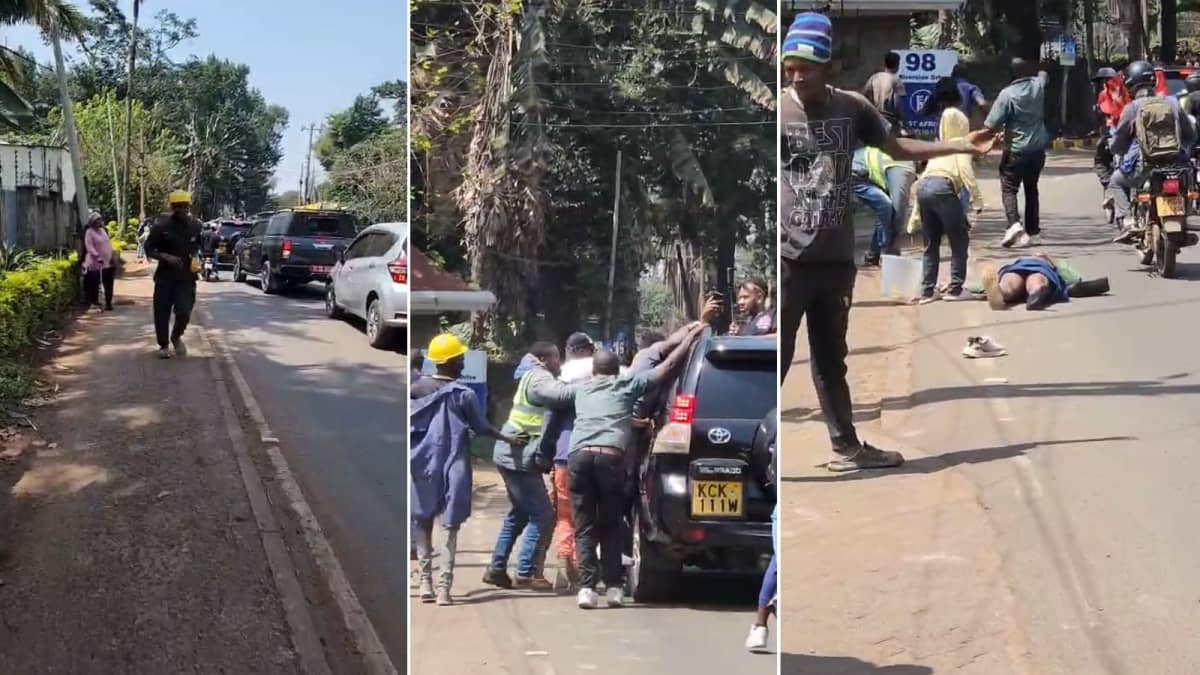 Collage of scenes during a cash handout by Governor aspirant Milton Lucheri, when a woman was reportedly knocked to the ground along Riverside Drive in Nairobi, July 14, 2026. /VANTAGE KE