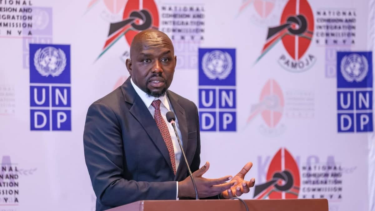 Interior CS Kipchumba Murkomen speaking at he launch of the National Cohesion and Integration Commission (NCIC) roadmap to a violence-free general election 2027, dubbed 'Uchaguzi Bila Noma' on August 25, 2026. /KIPCHUMBA MURKOMEN
