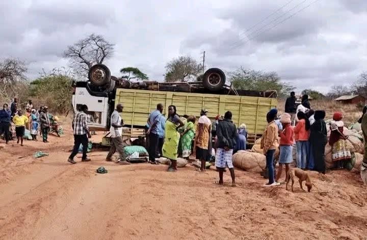An overturned lorry along the Ikutha-Kasaala Road in Kitui County on Friday, September 4, 2026. /THOME WA MAUVOO