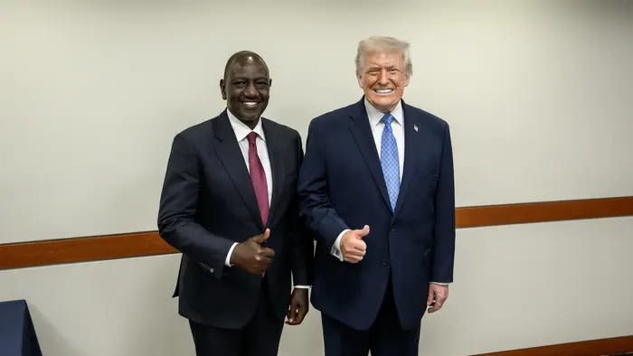 President William Ruto posing for a photo with U.S. President Donald Trump