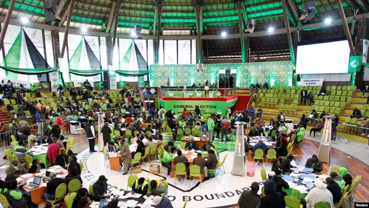 The IEBC team at the Bomas of Kenya during the tallying of the 2022 general elections. /VOA