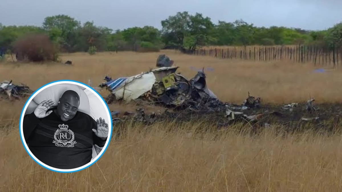 Wreckage of a helicopter carrying prominent businessman Wicknell Chivayo which crashed at the Marondera Rural area in Zimbabwe on September 30, 2026. /ZBC NEWS ONLINE