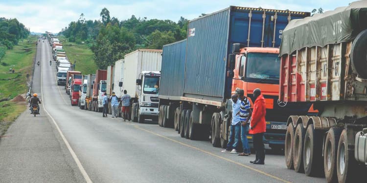 A photo of trucks lined up at the Busia-Malaba border point. /KENYA NEWS AGENCY