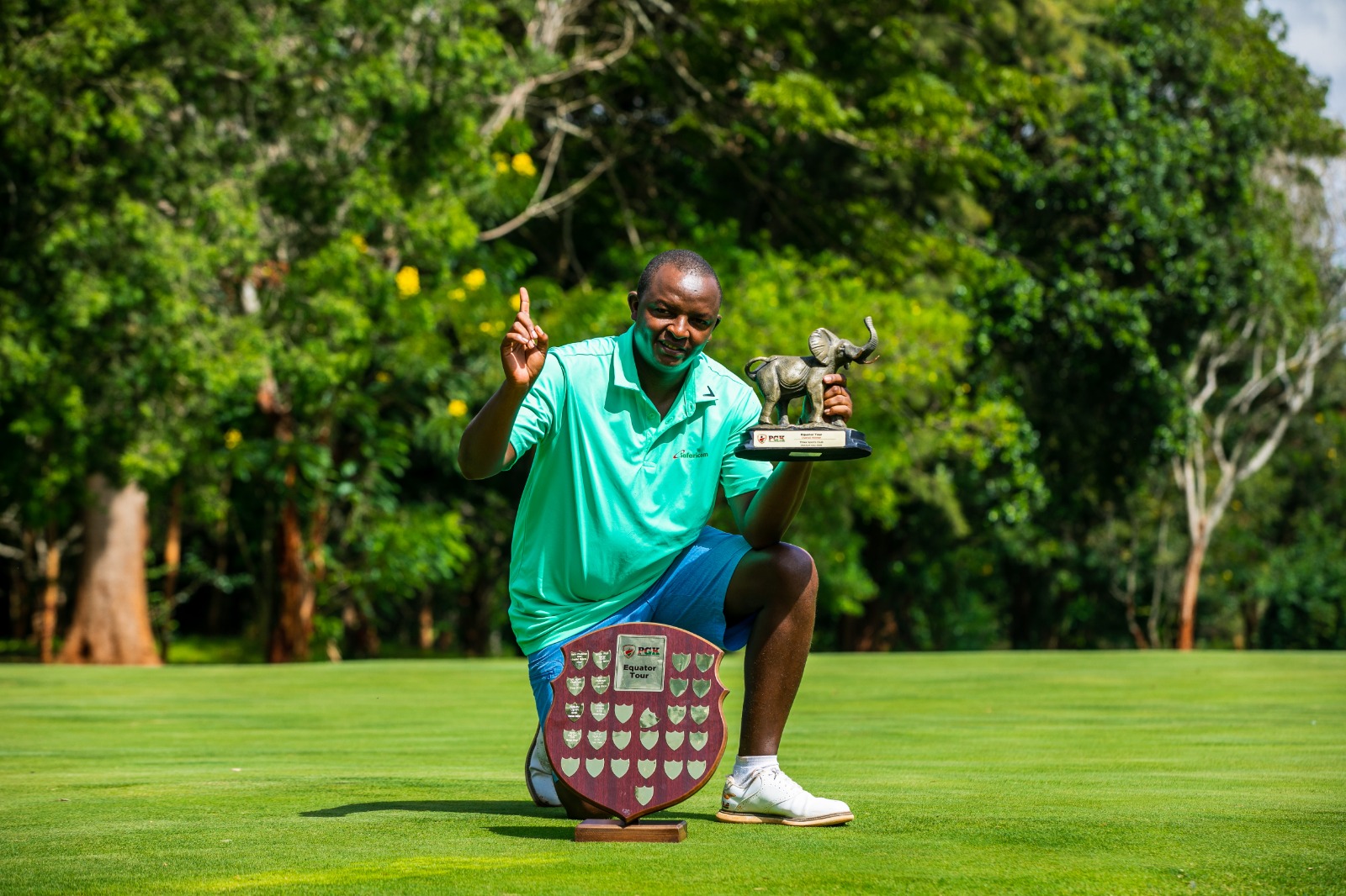 Samuel Njoroge, with the trophy after clinching the 2nd leg of the PGK Equator Tour at Thika Sports Club lead with an impressive -10 finish to emerge victorious and claim the title in style.