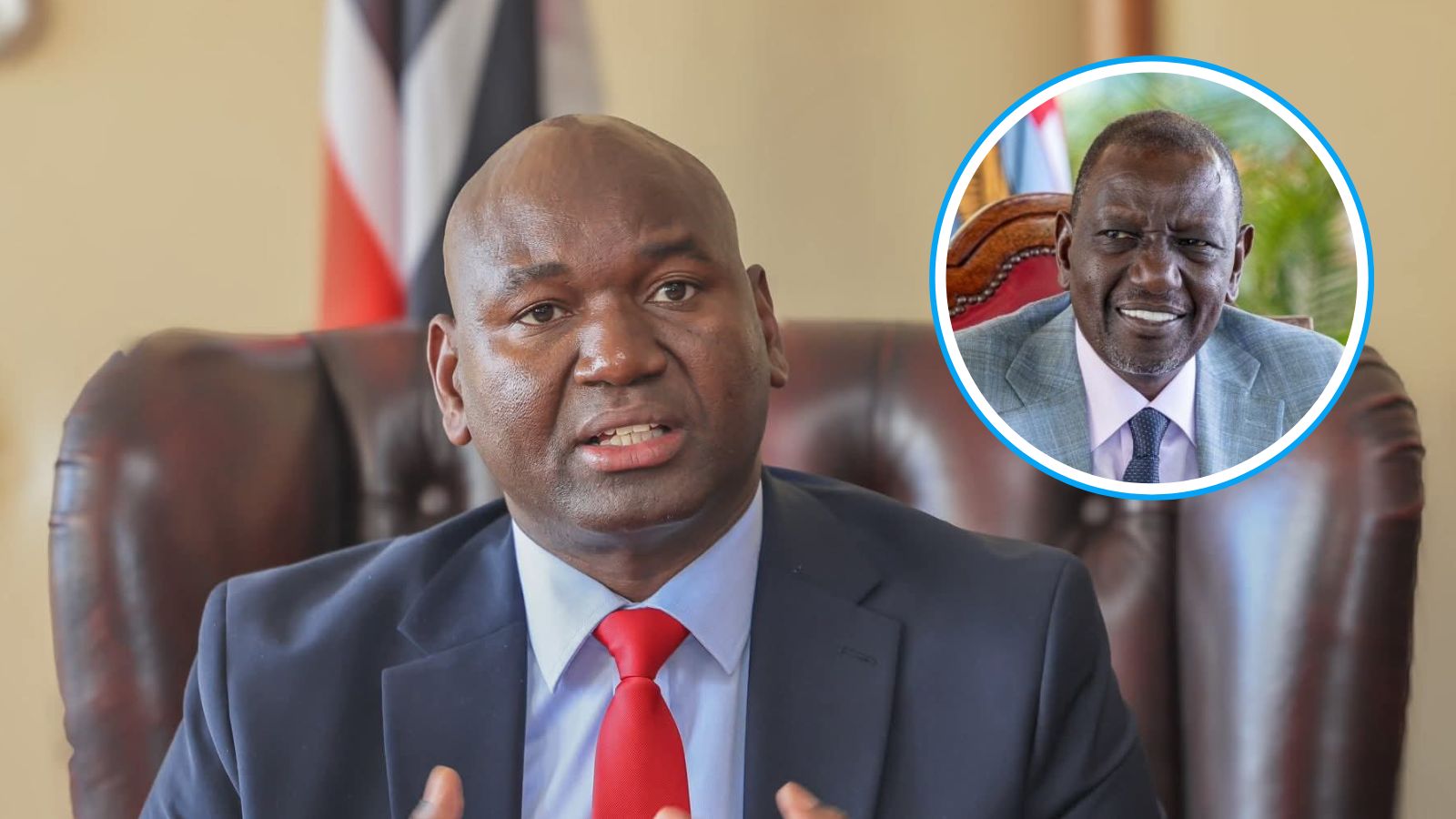 Collage of PS Julius Bitok and President William Ruto (inset). /JULIUS BITOK.PCS