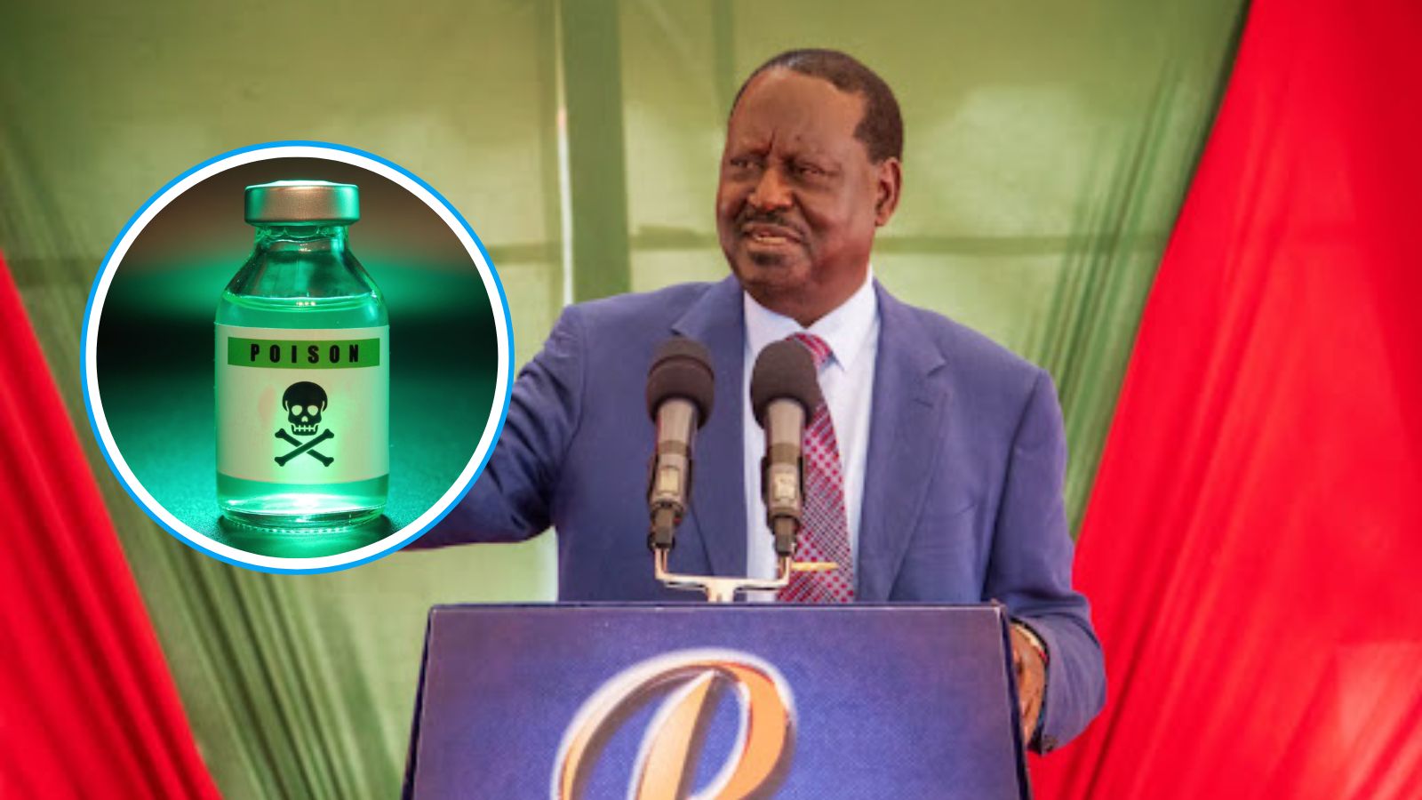 Former Prime Minister Raila Odinga and an insert of poison. /THE STAR.COLORADO STATE UNIVERSITY