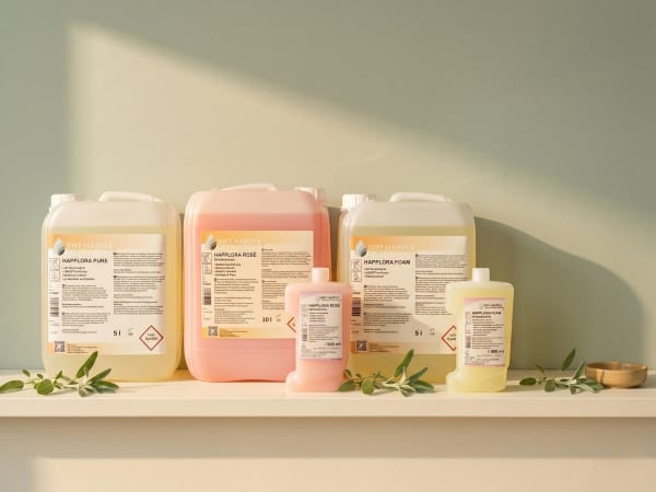 Happlora Schaumseifen-Linie mit Refill-Spender — RHT Happle Professional Cleaning Eigenmarke aus Bayern