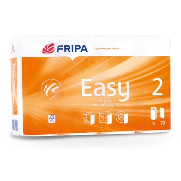 Fripa Easy Haushaltsrolle 2-lagig, 4 x 70 Blatt, VE 6 Packungen à 4 Rollen