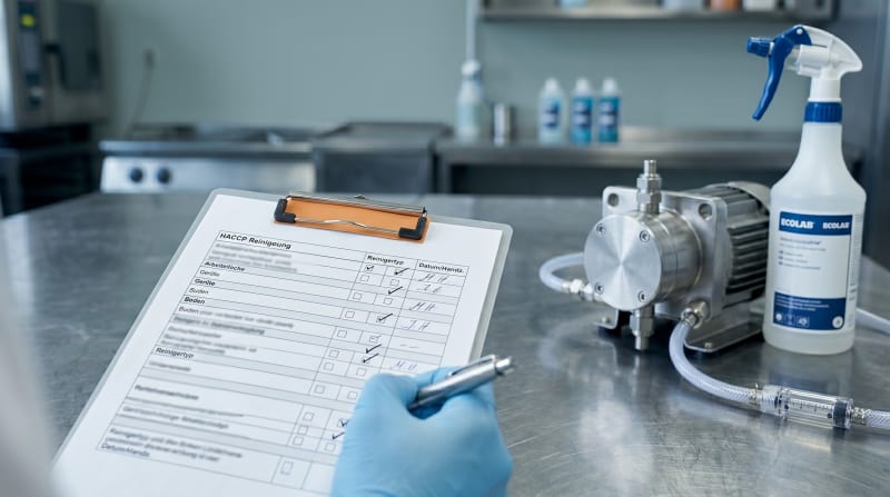 Auditsituation in einer Lebensmittelproduktion mit Reinigungs-Dokumentation