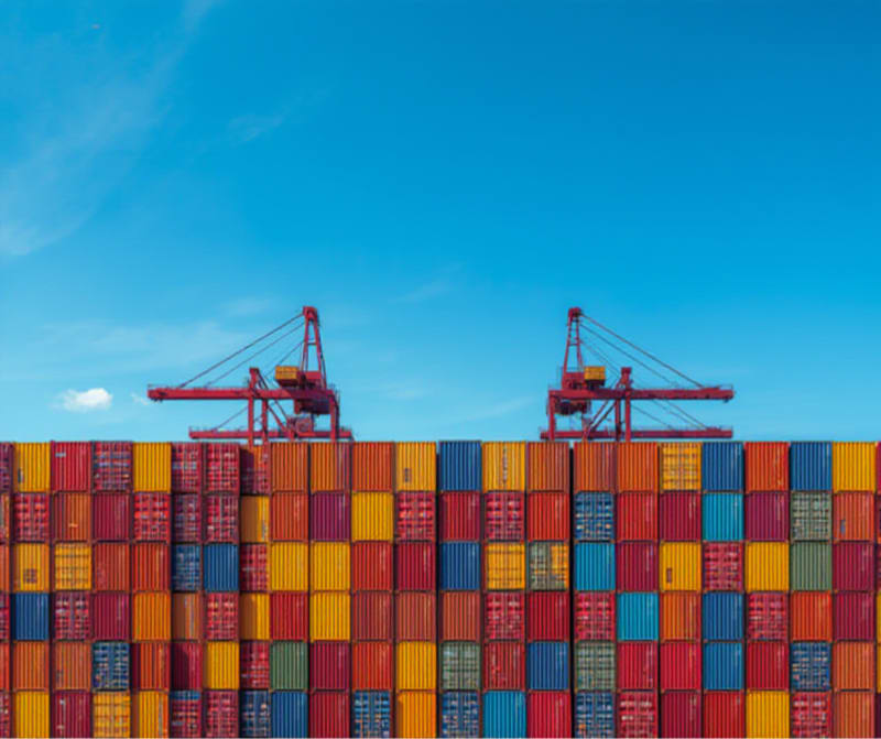Internationale Frachtcontainer im Hafen symbolisieren globale Lieferketten