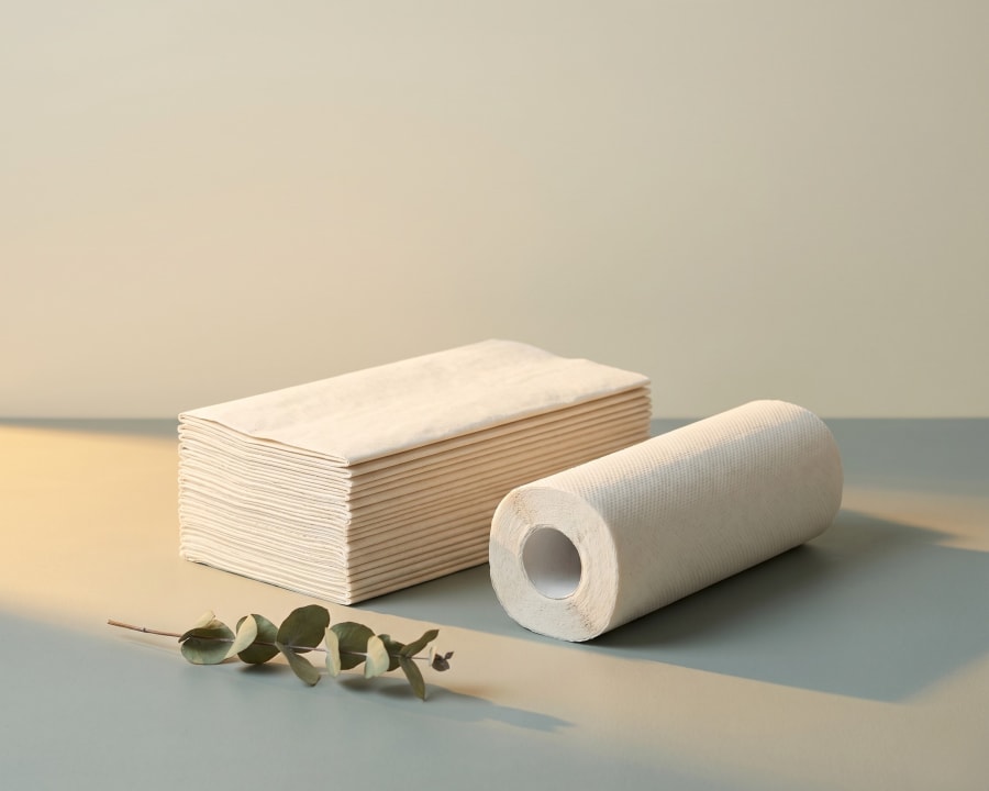 Hygienepapiere im Sortiment — Papierhandtücher, Toilettenpapier, Rollen, Servietten