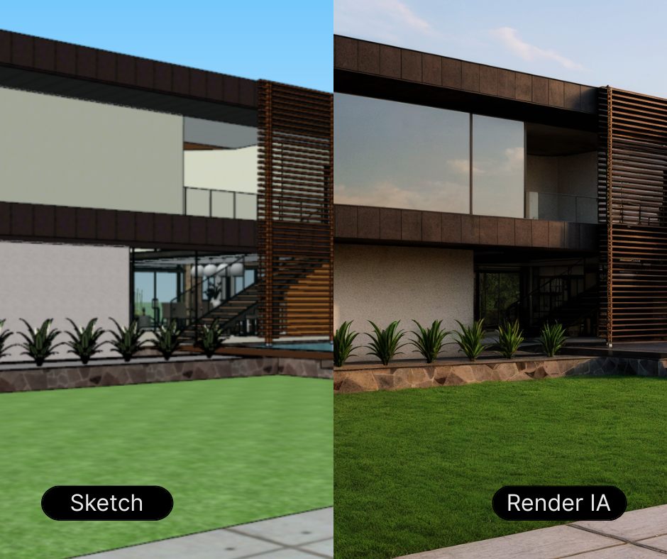 Render del jardin de la casa modelo 3D