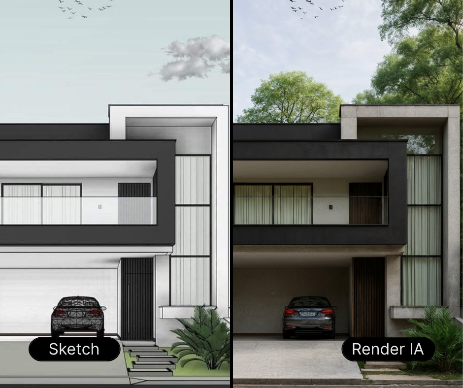Render de casa modelo 3D