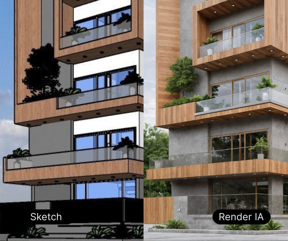 Render edificio frente modelo 3D