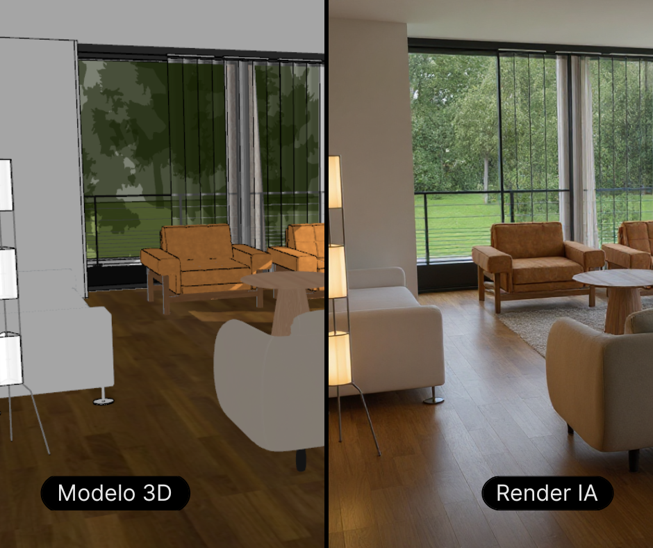 Render de casa interior modelo 3D