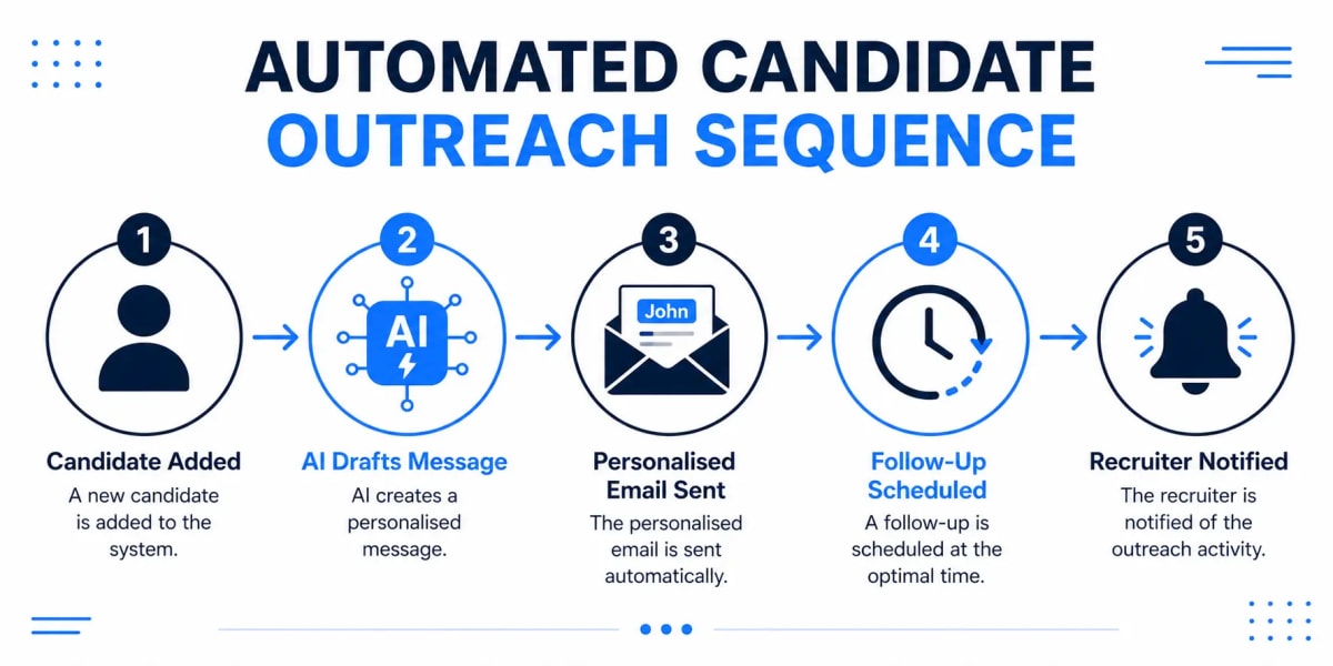 AI-automated candidate outreach workflow: from candidate added to recruiter notified