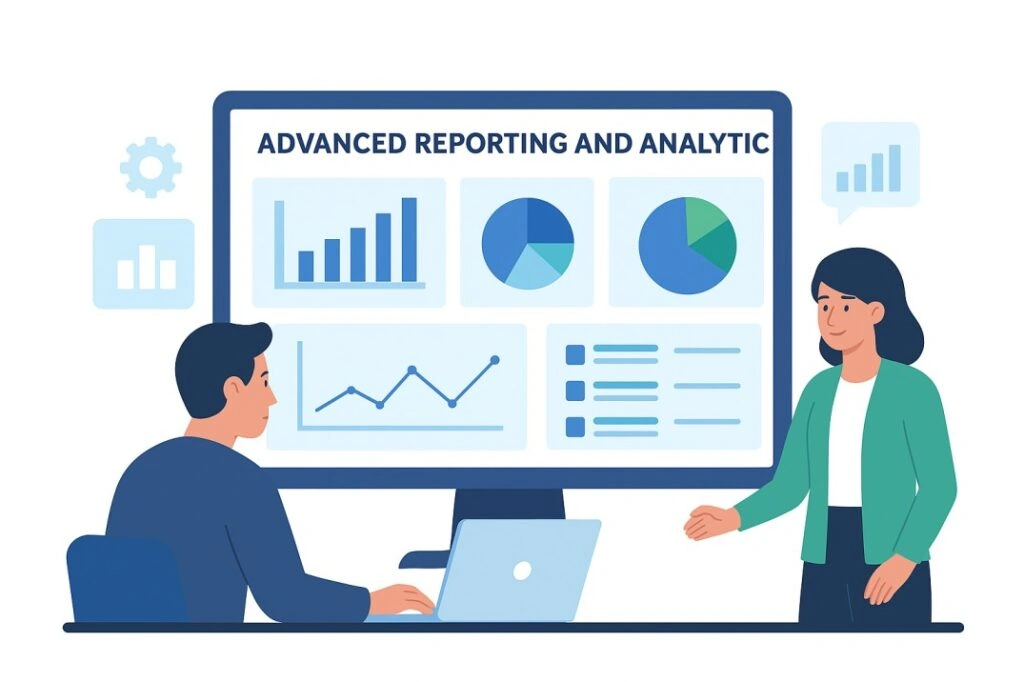 image shows graphs and report as well as analytics