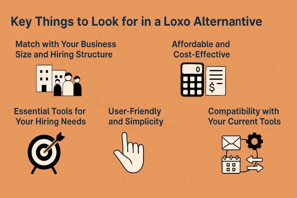 The image has illustrated images which basically represents the key things to look for in loxo alternatives.