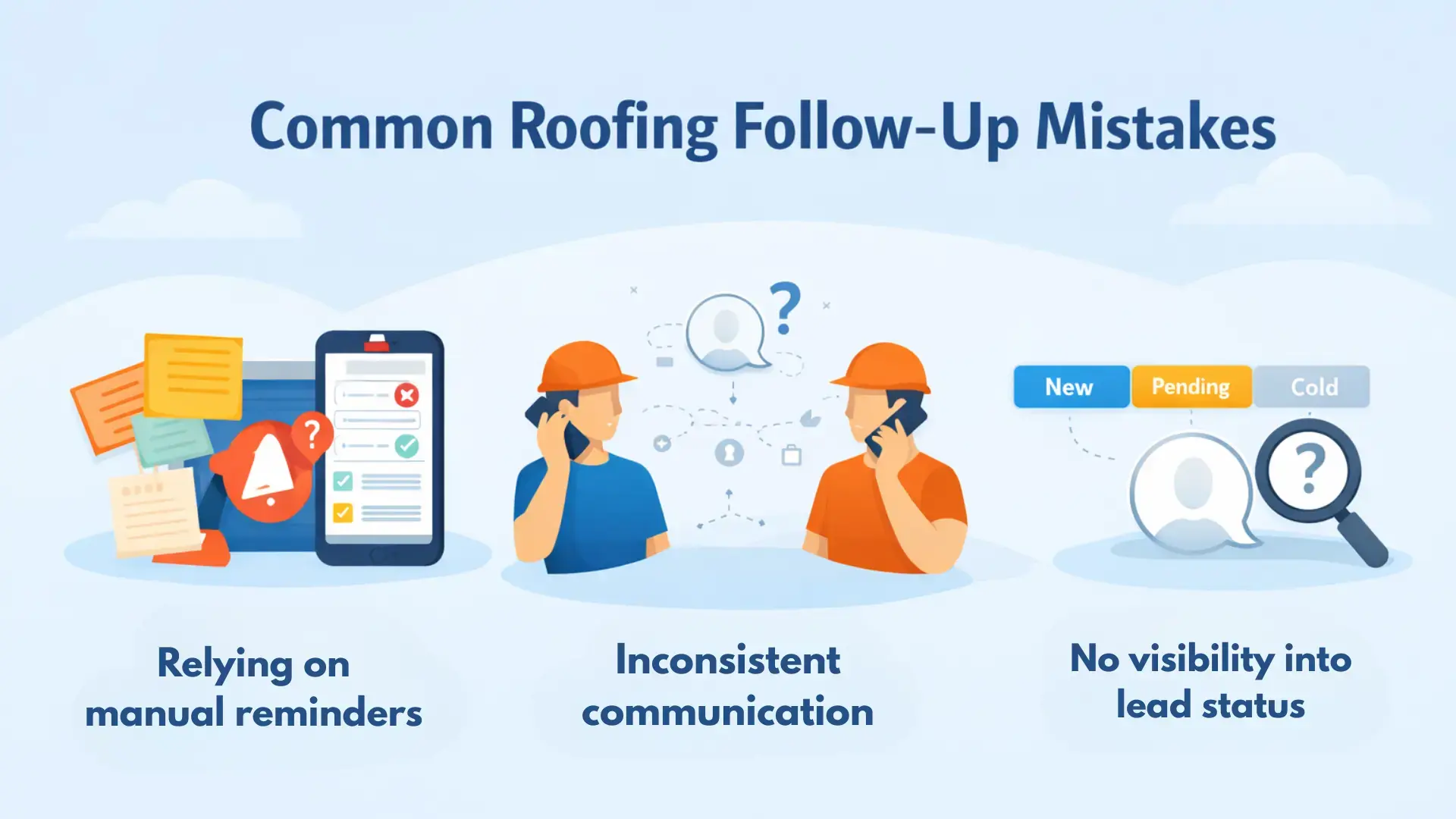 Roofing contractor reviewing lead follow-up schedule on CRM dashboard
