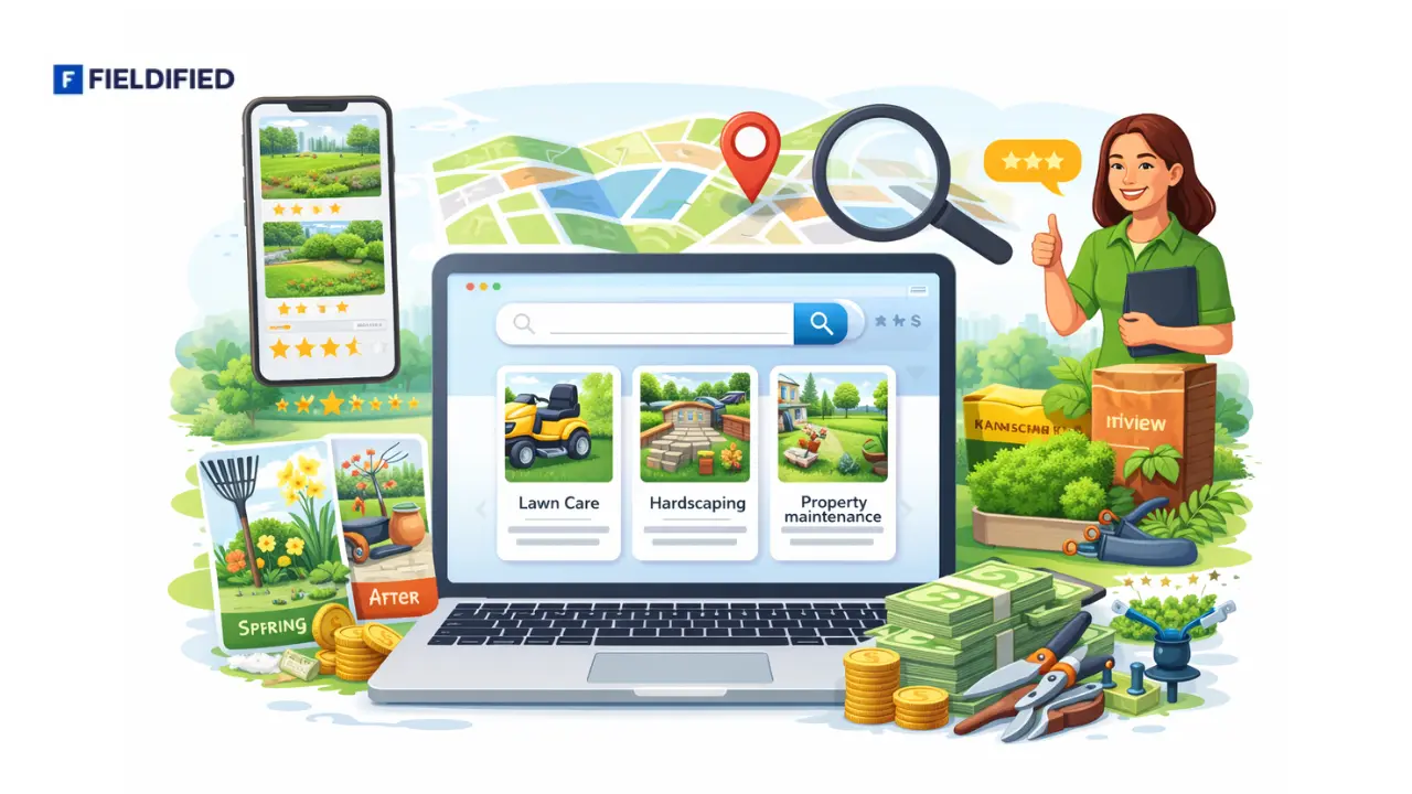 Équipe d’aménagement paysager travaillant sur une propriété résidentielle