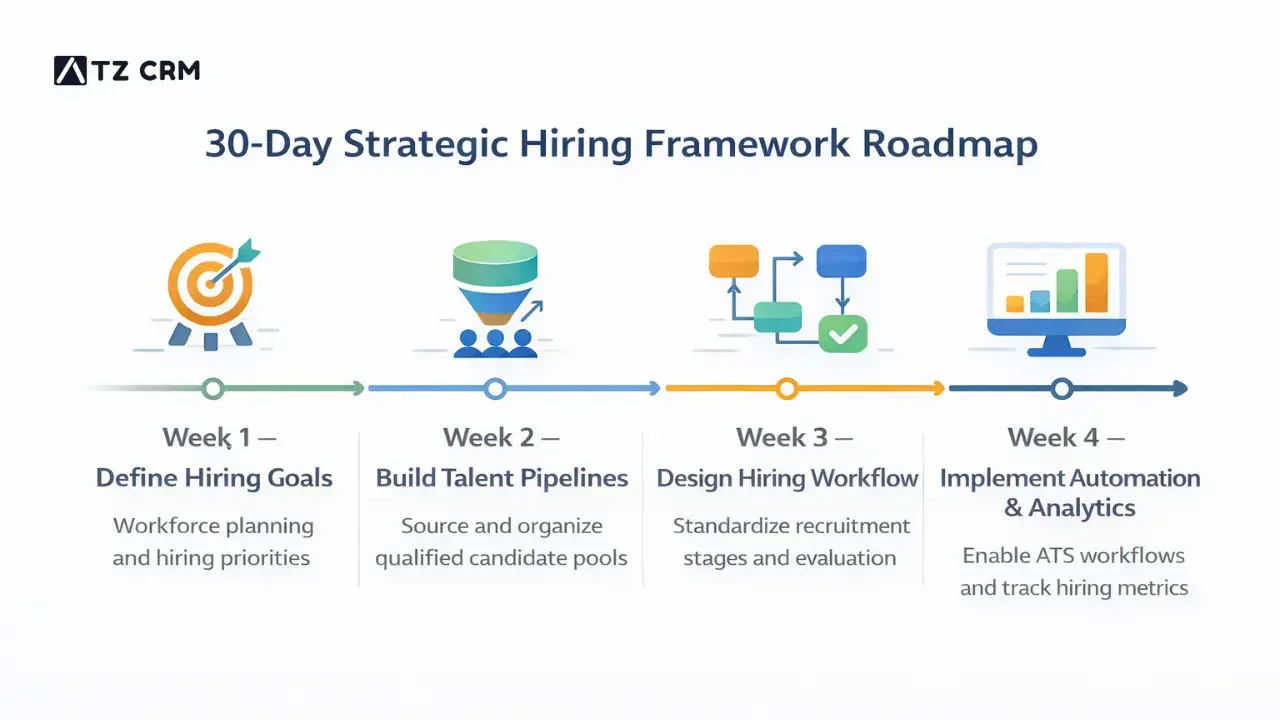 Recruiting team collaborating on strategic hiring framework implementation