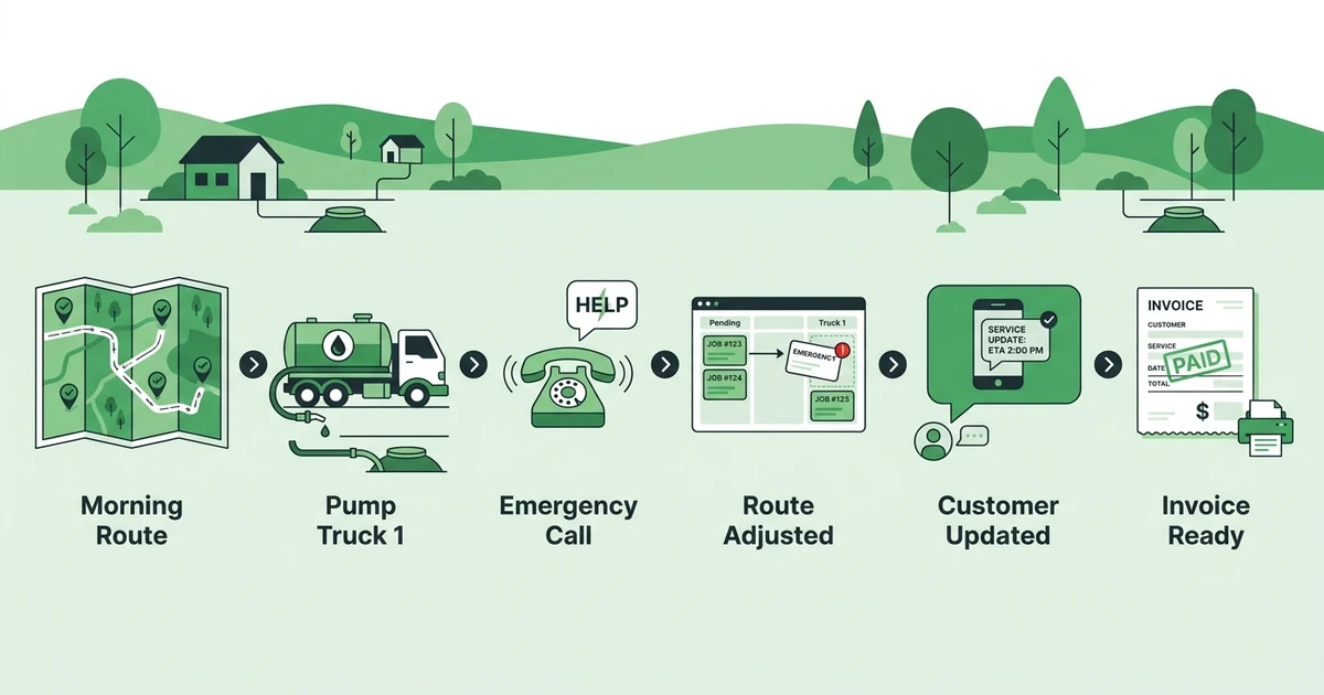 Morning Route, Pump Truck 1, Emergency Call, Route Adjusted, Customer Updated, Invoice Ready