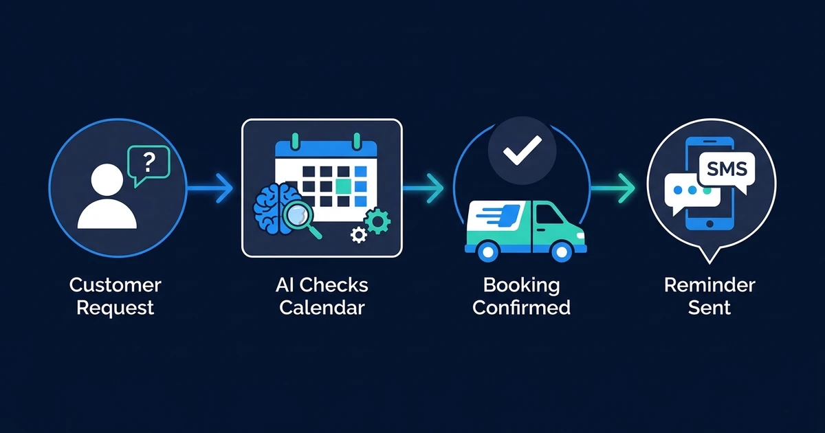 Customer Request, AI Checks Calendar, Booking Confirmed, Reminder Sent