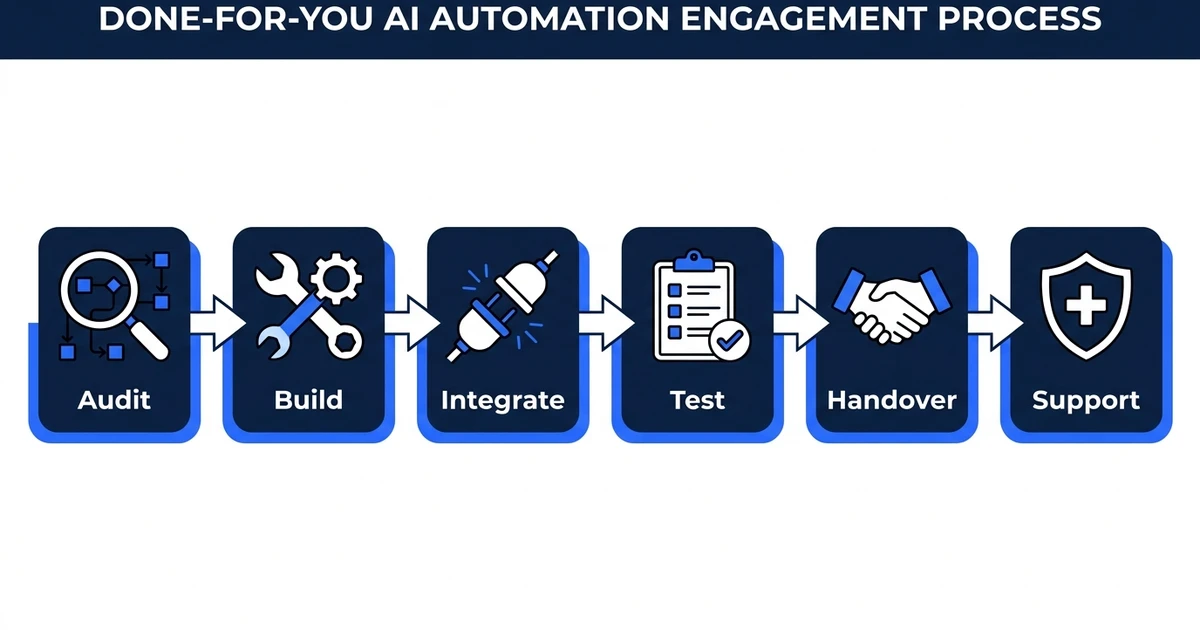 "Audit", "Build", "Integrate", "Test", "Handover", "Support"