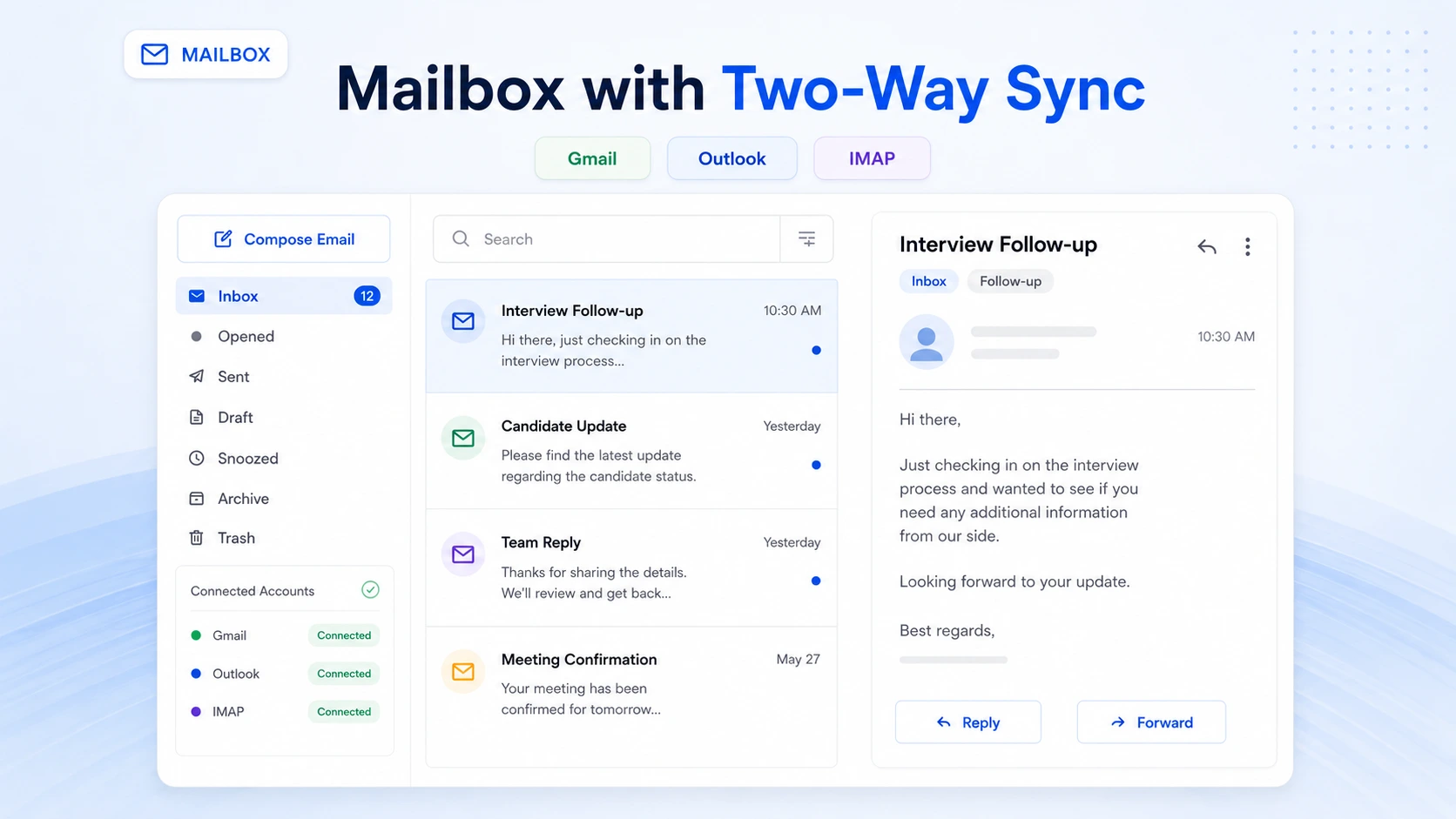 ATZ CRM email campaigns mailbox interface for recruiter outreach