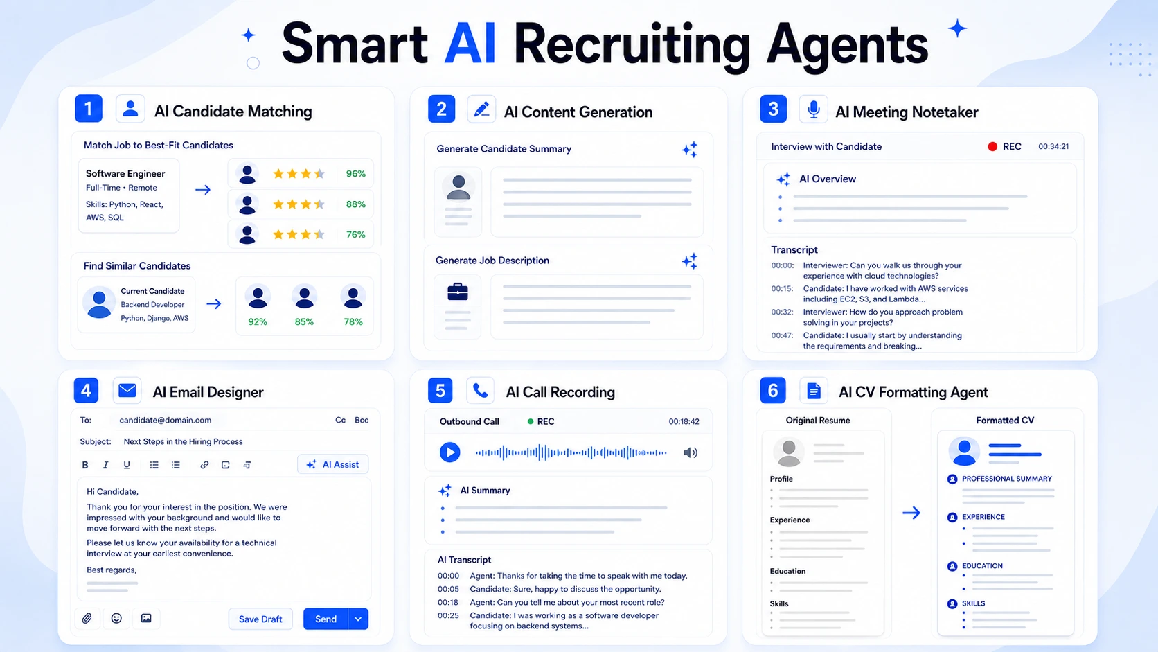ATZ CRM smart recruiting agents interface for AI-powered candidate matching and recruiter productivity