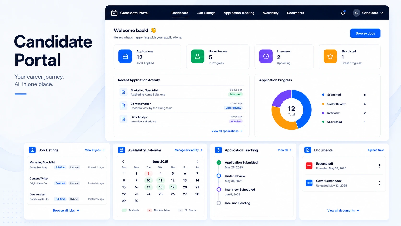 ATZ CRM candidate portal interface for branded self-service candidate experiences