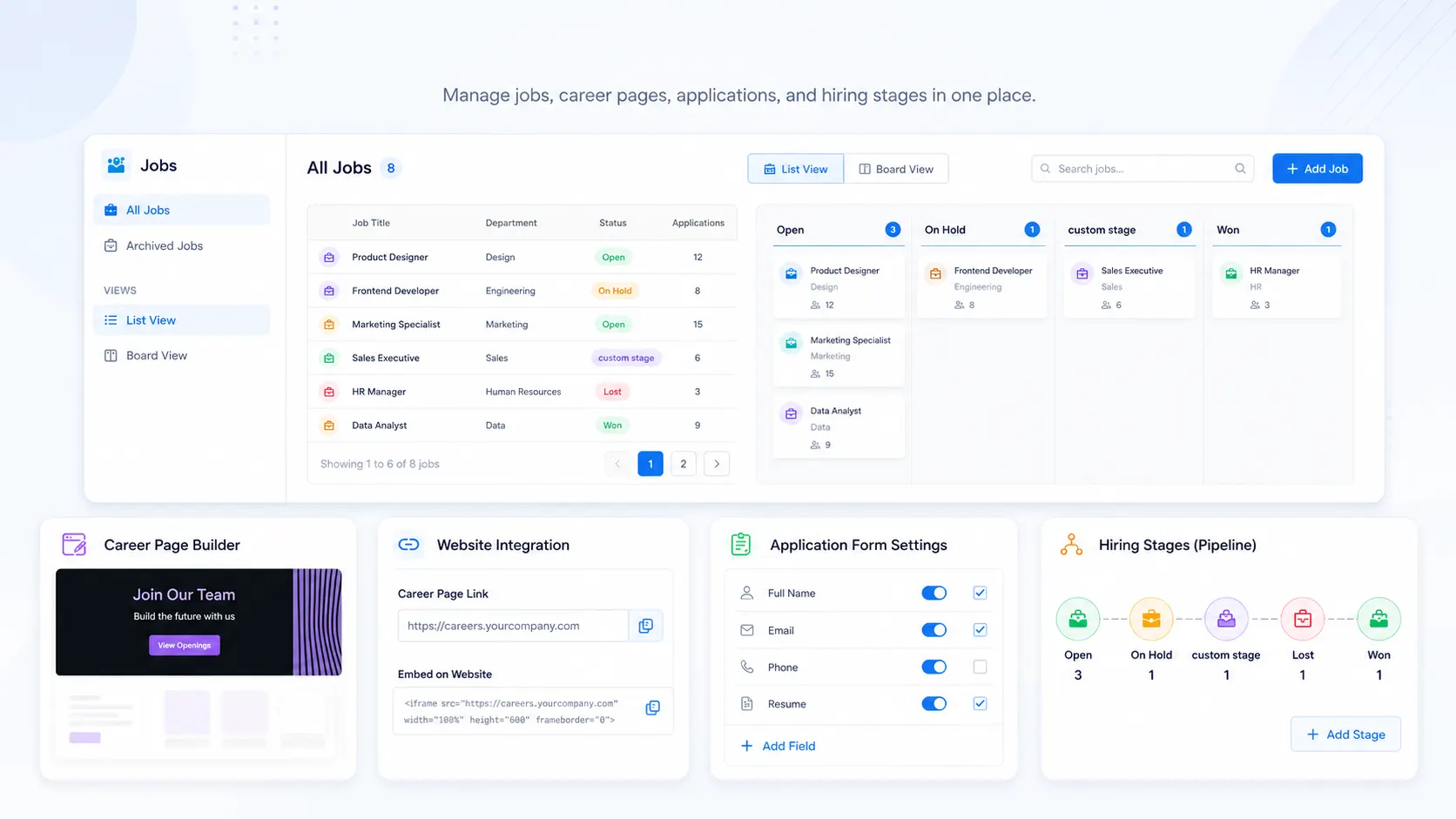 ATZ CRM job management interface for managing recruitment vacancies