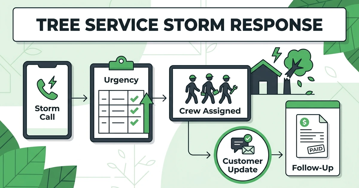 Learn how arborist teams capture storm calls, triage urgent jobs, schedule crews, update customers, and follow up after cleanup work is done.