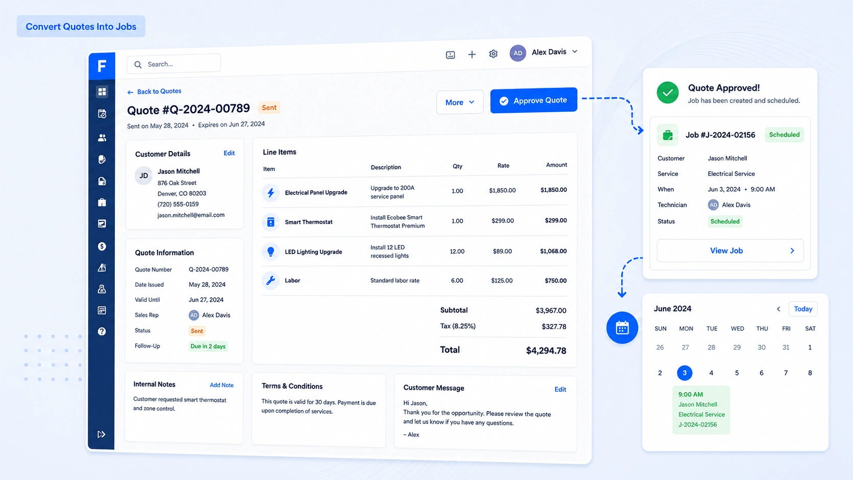 Fieldified workflow for converting quotes into booked jobs