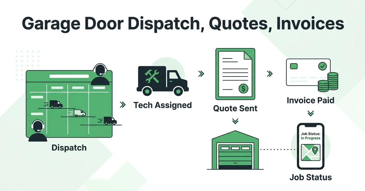 Compare garage door dispatch quote invoice software features that help teams assign jobs, send quotes, invoice faster, and collect payments.