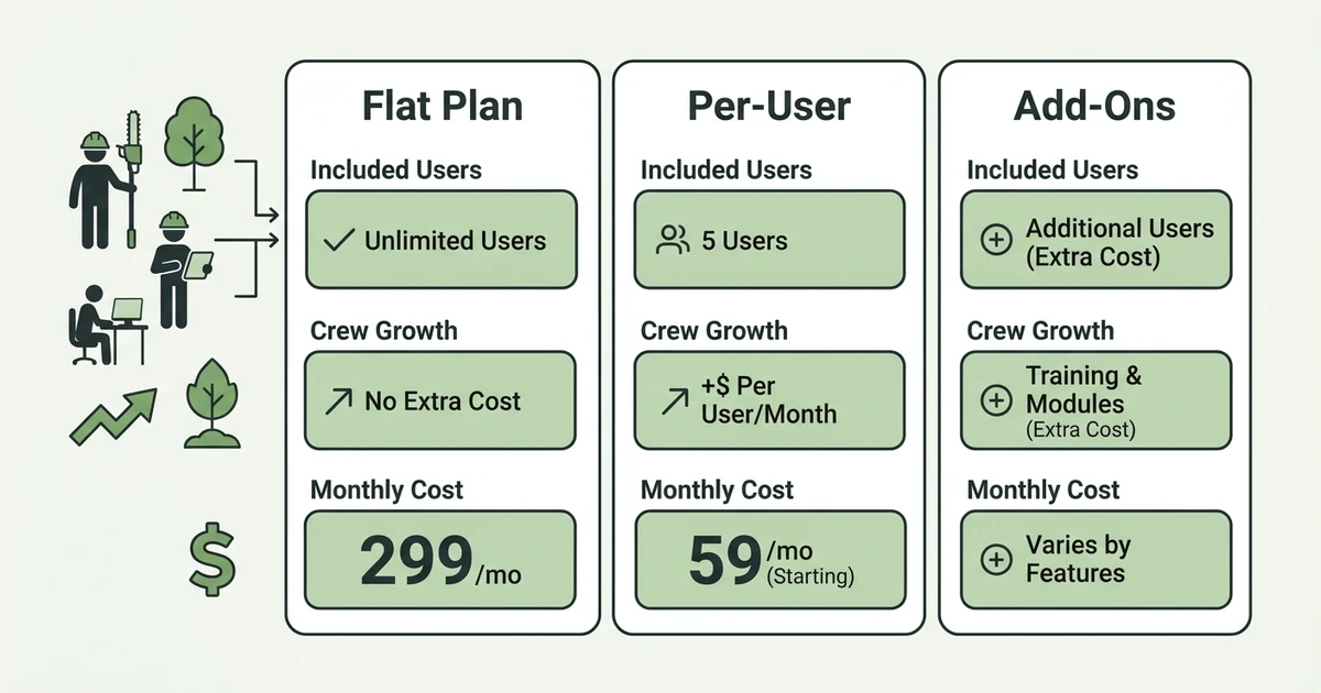 Flat Plan, Per-User, Add-Ons, Included Users, Crew Growth, Monthly Cost