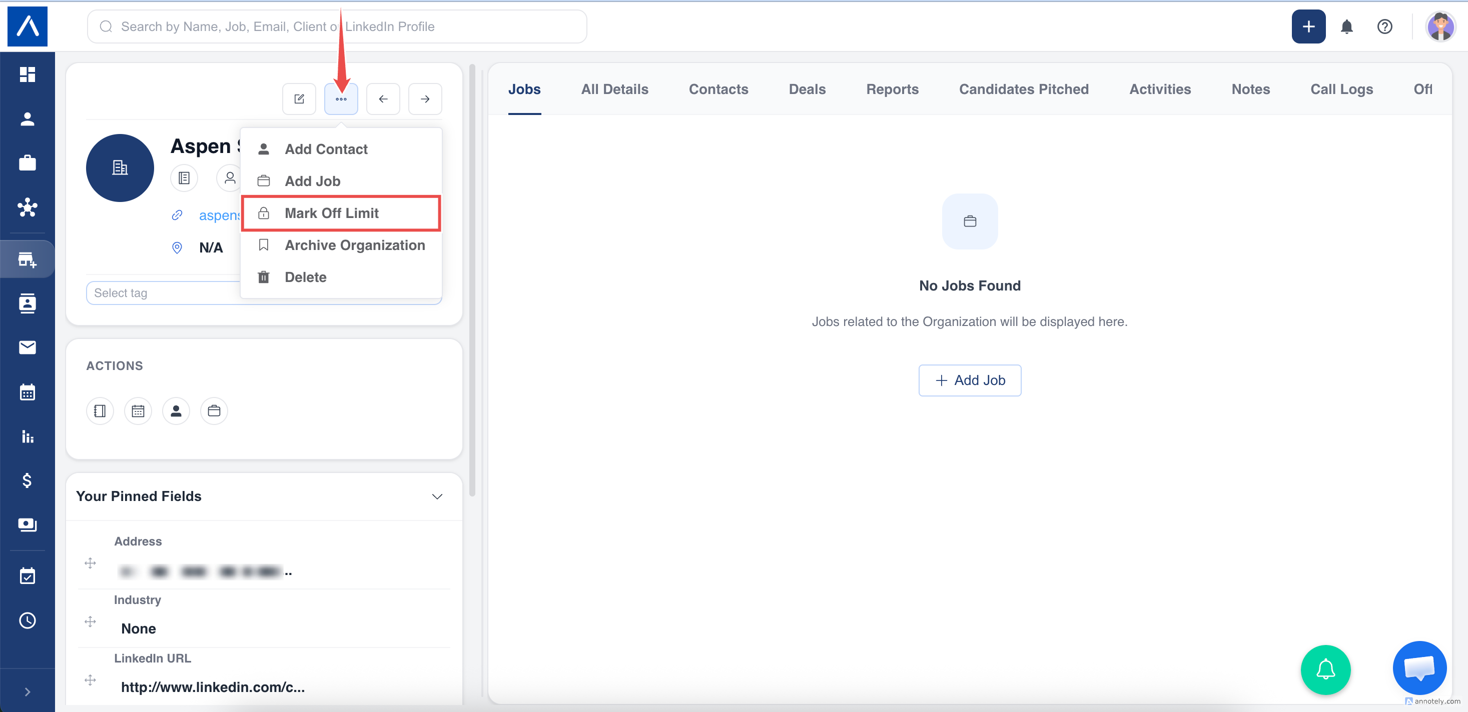 Mark Off Limit dialog in ATZ CRM