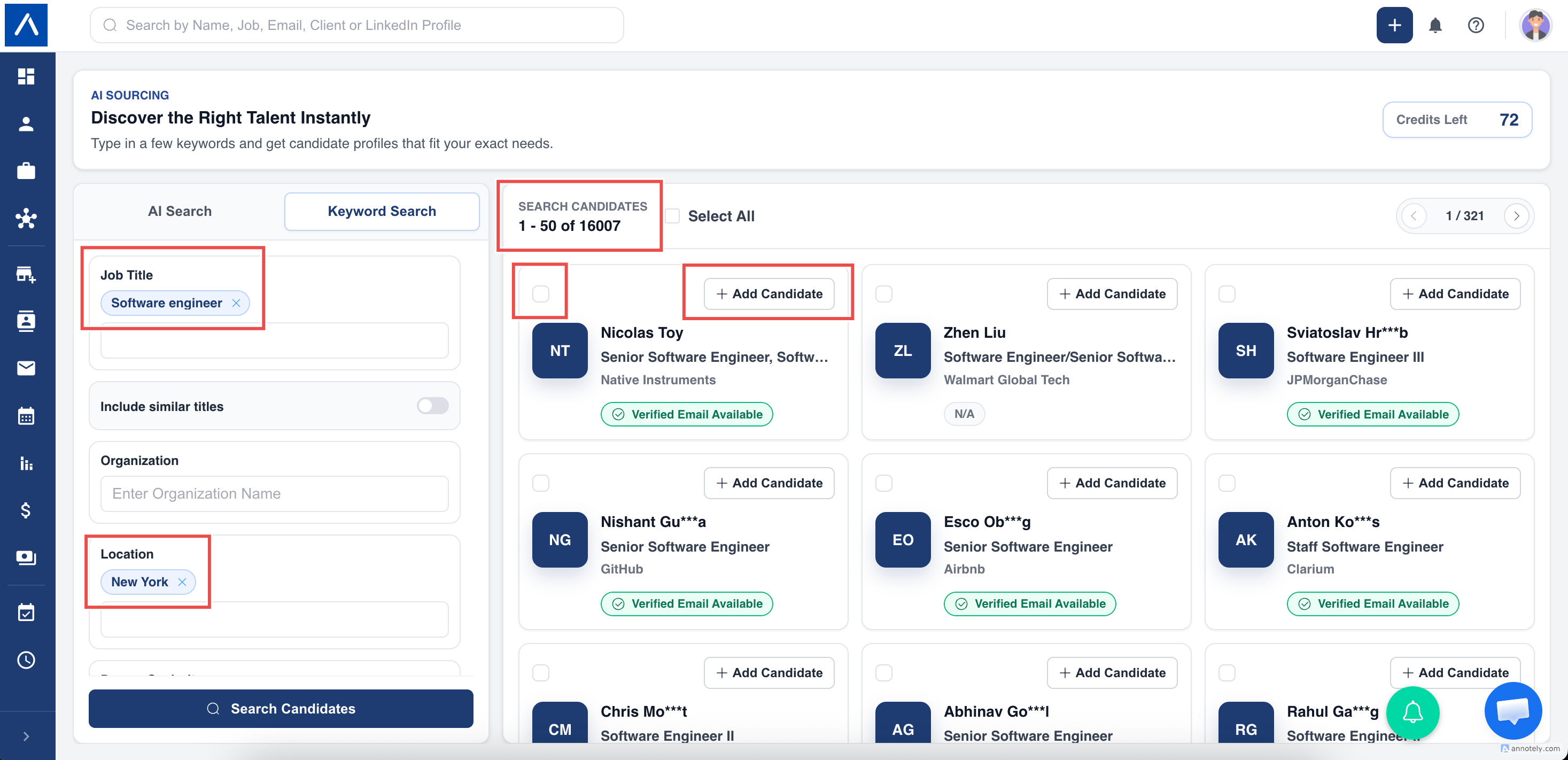 Add candidate from AI Sourcing results