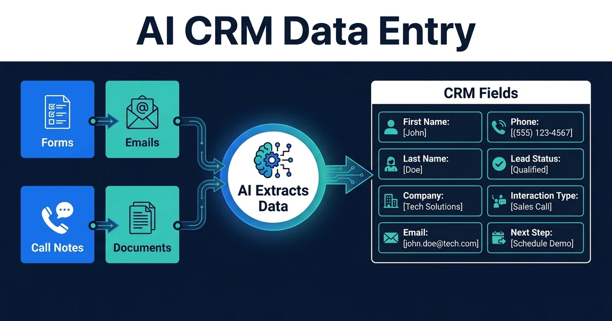 Descubra cómo la entrada de datos en CRM con AI captura detalles de formularios, emails, llamadas y documentos para evitar el copiado manual.