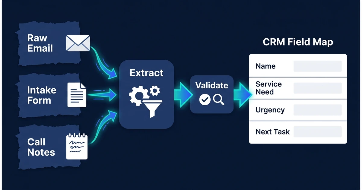 Correo electrónico sin formato, formulario de admisión, notas de llamada, extracto, validación, mapa de campo CRM
