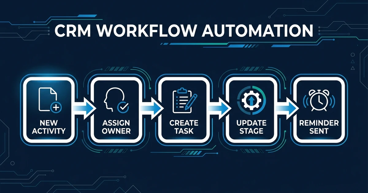 Utilice la automatización de workflows de CRM para asignar responsables, crear tareas, actualizar etapas y evitar traspasos perdidos.