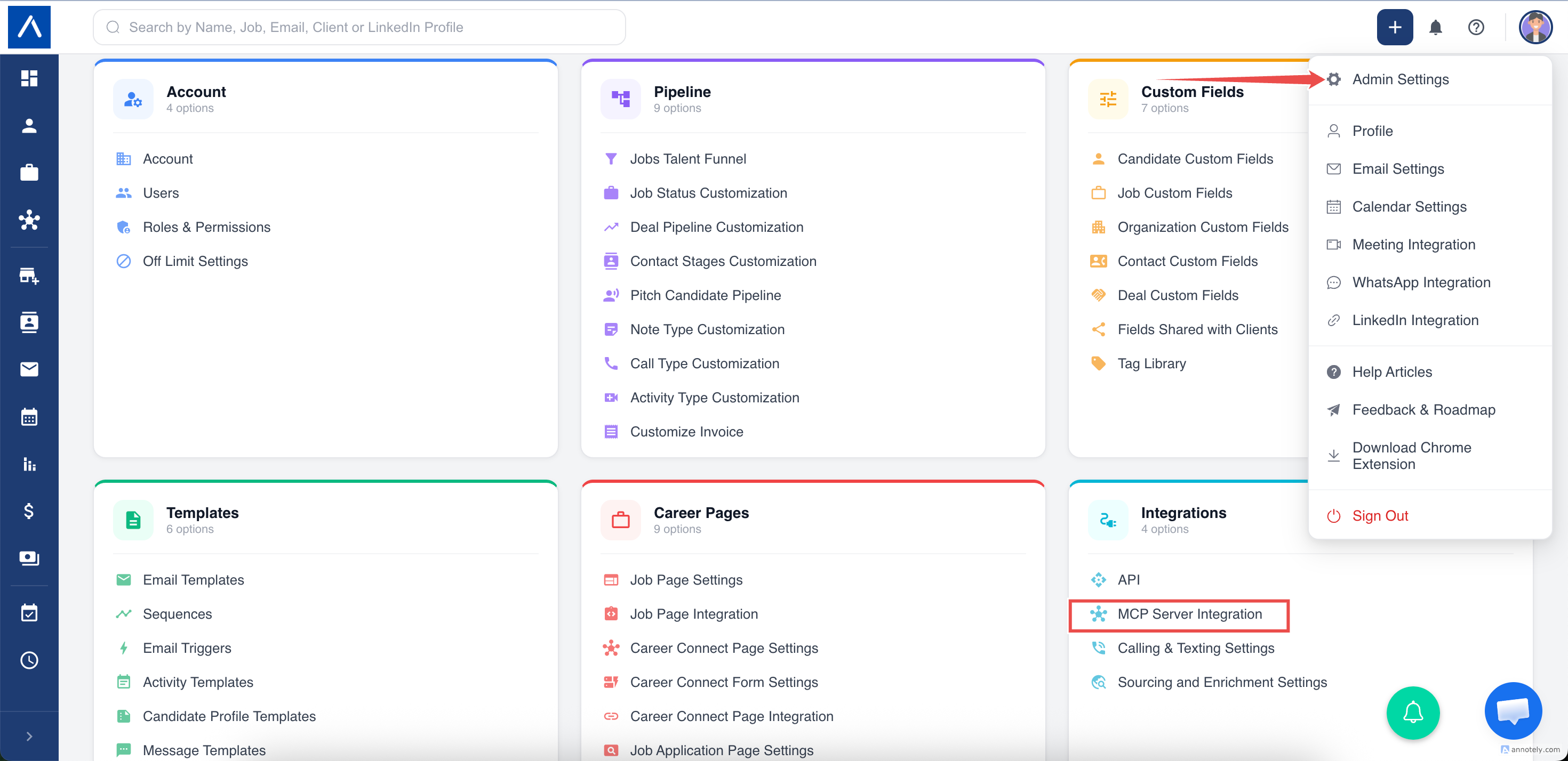MCP Server Integration settings